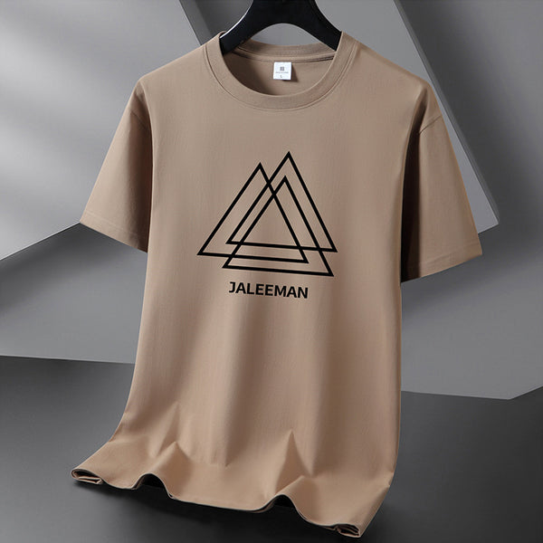 Хлопковая футболка с короткими рукавами и круглым вырезом, 220 г, с треугольным принтом