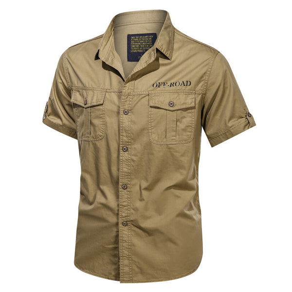 新款夏季男式短袖衬衫 纯棉休闲大码工装半袖衬衣