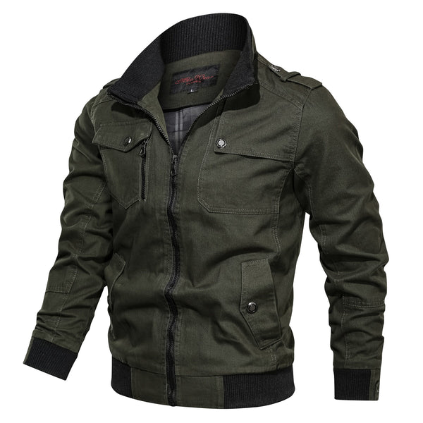 Повседневная однотонная куртка на молнии с карманом и воротником-стойкой, пальто большого размера, мужские тонкие топы из чистого хлопка